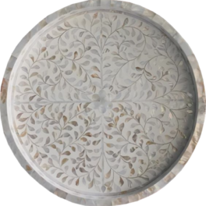 Mother of Pearl Inlay Large Round Tray in White