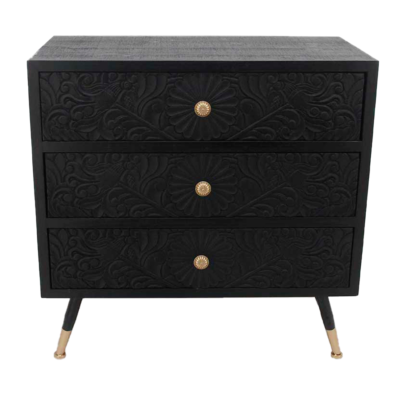 Midnight Carved Wood Small Chest of Drawers