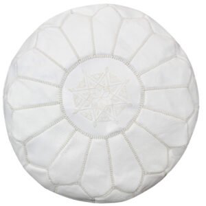 Moroccan Leather Pouffe in White
