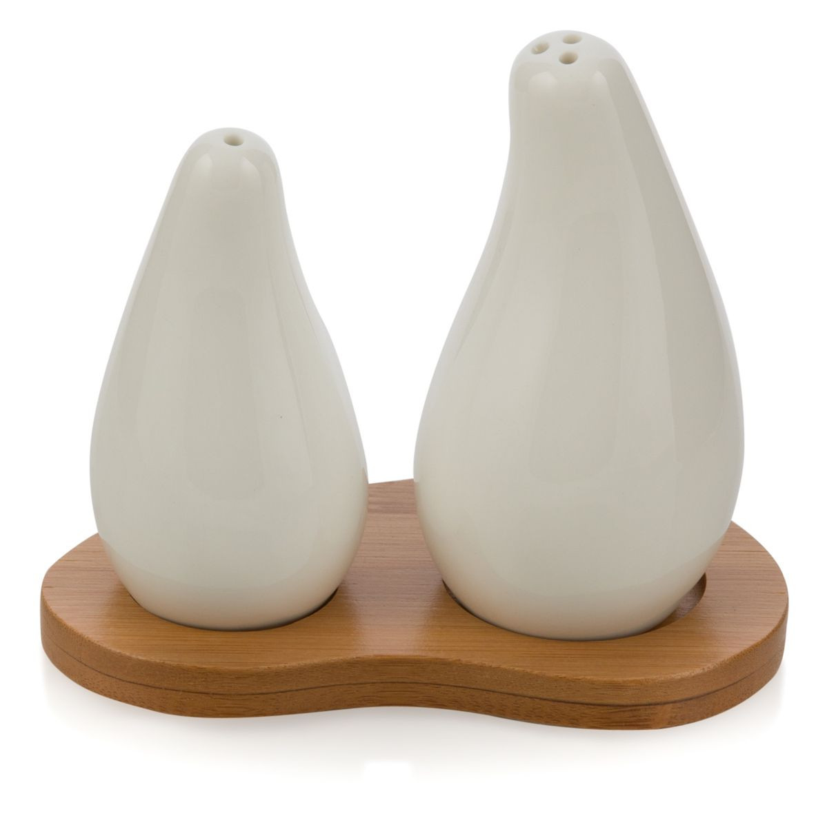 Porcelain Salt And Pepper Set On Bamboo Wooden Tray