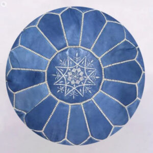 Moroccan Leather Pouffe in Blue