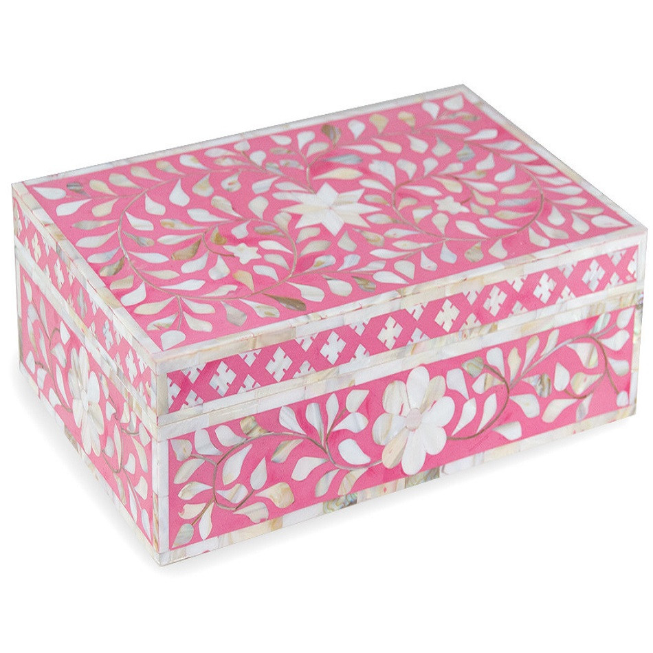 Zohi Interiors Signature Collection : Mother of Pearl Inlay Large Box in Floral/Strawberry