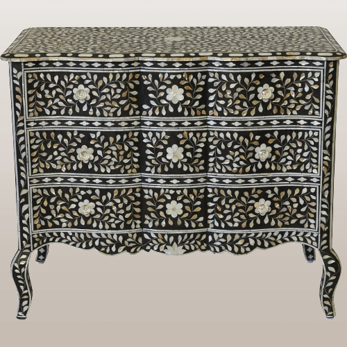 Mother of Pearl Inlay Provincial 3 Drawer Dresser in Black