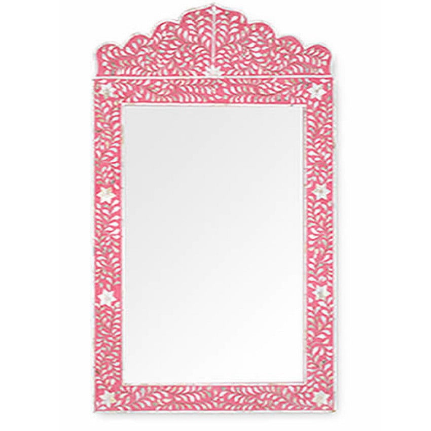 Mother of Pearl Inlay Crested Mirror in Strawberry